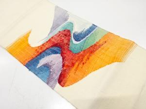 手織り真綿紬　流水模様織り出し　名古屋帯